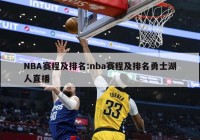 NBA赛程及排名:nba赛程及排名勇士湖人直播